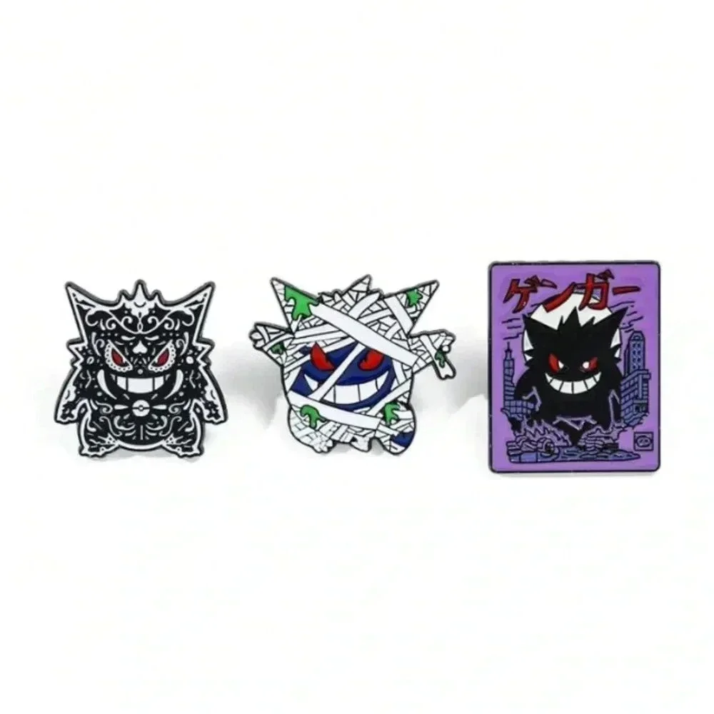 3 pc black white purple monster enamel brooch pin backpack denim hat bag clothes